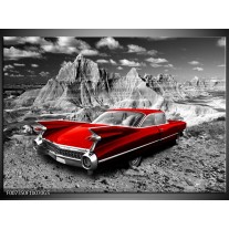 Glas Schilderij Oldtimer, Auto | Grijs, Rood