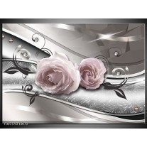 Canvas Schilderij Bloemen, Modern | Grijs, Roze