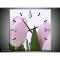 Wandklok Schilderij Tulpen, Bloemen | Roze, Wit