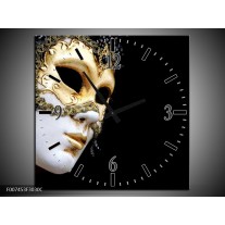 Wandklok Schilderij Masker, Modern | Zwart, Wit, Goud