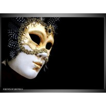 Glas Schilderij Masker, Modern | Zwart, Wit, Goud