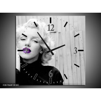 Wandklok Schilderij Marilyn Monroe, Muziek | Grijs, Paars, Zwart
