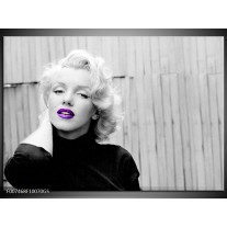 Glas Schilderij Marilyn Monroe, Muziek | Grijs, Paars, Zwart