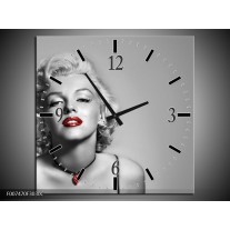Wandklok Schilderij Marilyn Monroe, Muziek | Grijs, Zwart, Rood