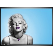 Glas Schilderij Marilyn Monroe, Muziek | Grijs, Blauw, Paars