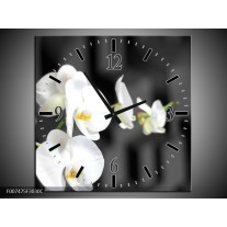 Wandklok Schilderij Orchidee, Bloemen | Zwart, Wit