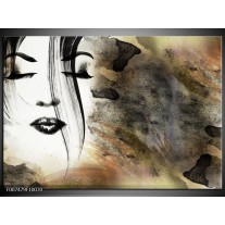 Canvas Schilderij Gezicht, Vrouw | Zwart, Bruin, Wit