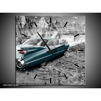 Wandklok Schilderij Oldtimer, Auto | Zwart, Wit