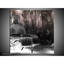 Wandklok Schilderij Boeddha, Natuur | Grijs, Bruin