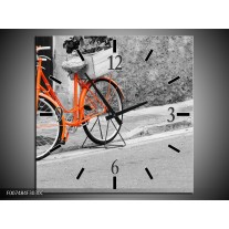 Wandklok Schilderij Fiets | Oranje, Zwart, Wit