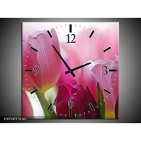 Wandklok Schilderij Tulpen, Bloemen | Roze, Paars