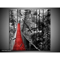 Wandklok Schilderij Natuur, Brug | Zwart, Wit, Rood