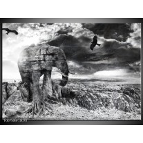 Canvas Schilderij Modern, Olifant | Zwart, Wit, Grijs