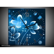 Wandklok Schilderij Bloemen, Modern | Blauw, Wit