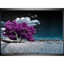 Glas Schilderij Boom, Natuur | Paars, Blauw, Grijs