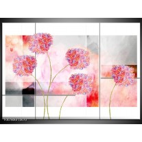 Canvas Schilderij Modern, Bloemen | Grijs, Roze