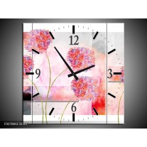 Wandklok Schilderij Modern, Bloemen | Grijs, Roze