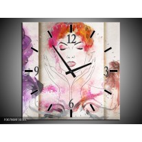 Wandklok Schilderij Vrouwen | Crème, Paars, Roze