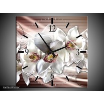 Wandklok Schilderij Orchidee, Bloemen | Grijs, Bruin