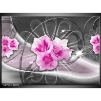 Canvas Schilderij Modern, Bloemen | Grijs, Roze