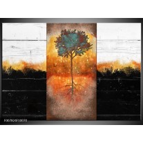 Canvas Schilderij Boom | Oranje, Zwart, Wit