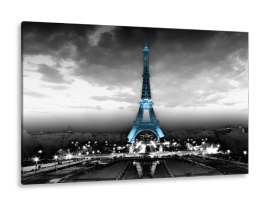 Canvas Schilderij Parijs, Eiffeltoren | Zwart, Wit, Blauw | 120x90cm 1Luik