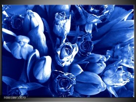 Foto canvas schilderij Bloemen | Blauw, Wit