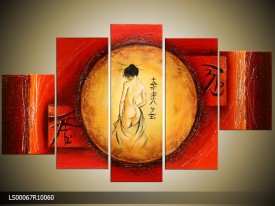 Acryl Schilderij Modern | Rood, Geel | 150x70cm 5Luik Handgeschilderd