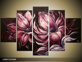 Acryl Schilderij Magnolia | Grijs, Zwart, Roze | 150x70cm 5Luik Handgeschilderd