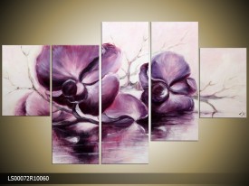 Acryl Schilderij Orchidee | Paars, Crème | 150x70cm 5Luik Handgeschilderd