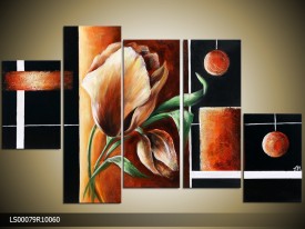 Acryl Schilderij Roos | Oranje, Bruin, Zwart | 150x70cm 5Luik Handgeschilderd
