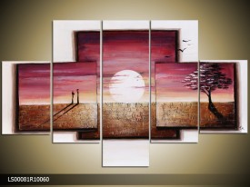 Acryl Schilderij Natuur | Paars, Bruin, Wit | 150x70cm 5Luik Handgeschilderd
