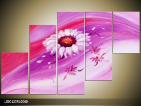 Acryl Schilderij Modern | Roze, Paars | 150x70cm 5Luik Handgeschilderd