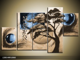 Acryl Schilderij Modern | Blauw, Crème | 150x70cm 5Luik Handgeschilderd
