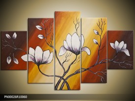 Acryl Schilderij Magnolia | Bruin, Geel, Wit | 150x70cm 5Luik Handgeschilderd