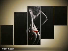Acryl Schilderij Kunst, Sexy | Grijs, Zwart, Rood | 150x70cm 5Luik Handgeschilderd