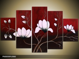 Acryl Schilderij Magnolia | Rood, Wit | 150x70cm 5Luik Handgeschilderd