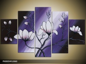 Acryl Schilderij Magnolia | Paars, Blauw, Zwart | 150x70cm 5Luik Handgeschilderd