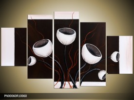 Acryl Schilderij Modern | Wit, Zwart, Rood | 150x70cm 5Luik Handgeschilderd