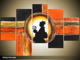 Acryl Schilderij Modern | Oranje, Zwart, Geel | 150x70cm 5Luik Handgeschilderd