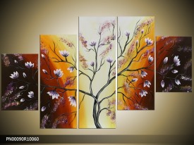 Acryl Schilderij Boom | Bruin, Crème, Geel | 150x70cm 5Luik Handgeschilderd