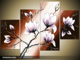 Acryl Schilderij Magnolia | Bruin, Crème, Paars | 150x70cm 5Luik Handgeschilderd