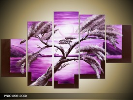 Acryl Schilderij Natuur | Paars, Wit | 150x70cm 5Luik Handgeschilderd
