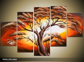 Acryl Schilderij Natuur | Oranje, Crème, Geel | 150x70cm 5Luik Handgeschilderd