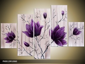 Acryl Schilderij Magnolia | Paars, Crème | 150x70cm 5Luik Handgeschilderd