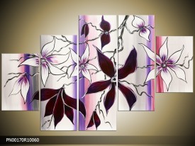 Acryl Schilderij Modern | Paars, Wit, Roze | 150x70cm 5Luik Handgeschilderd
