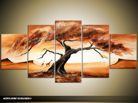 Acryl Schilderij Boom | Bruin, Crème | 150x70cm 5Luik Handgeschilderd
