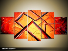 Acryl Schilderij Modern | Oranje, Rood, Geel | 150x70cm 5Luik Handgeschilderd