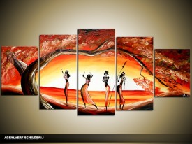 Acryl Schilderij Natuur | Geel, Bruin, Oranje | 150x70cm 5Luik Handgeschilderd