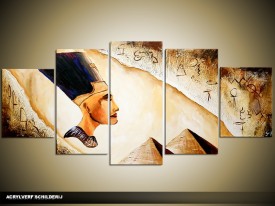Acryl Schilderij Egypte | Geel, Bruin, Crème | 150x70cm 5Luik Handgeschilderd